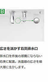 広さを活かす右奥排水口
