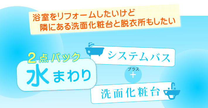 ホームパートナーイチ押し　浴室と洗面化粧台２点パック＋洗面所の内装工事（１坪）工事費込リフォームパック