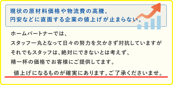 価格高騰についてホームパートナーでは