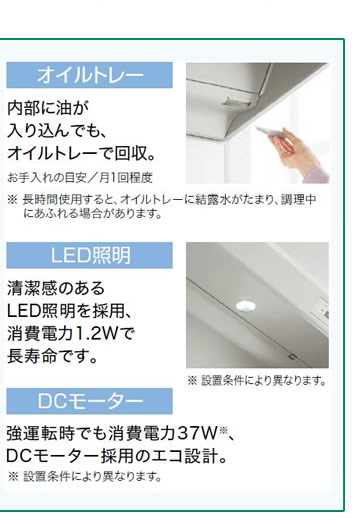 オイルトレー　内部におブラが入り込んでも、オイルトレーで回収。ＬＥＤ照明　ＤＣモーター