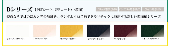 Ｄシリーズ　鏡面ならではの深みと光の加減を、ランダムクロス柄でドラマチックに演出する新しい鏡面扉シリーズ