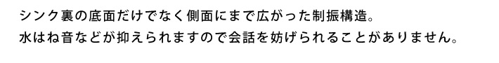 シンク裏の底面だけでなく側面にまで広がった制振構造。水はね音などが抑えられますので会話を妨げられることがありません。