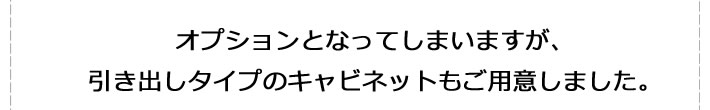 オプションとなってしまいますが、引き出しタイプのキャビネットもご用意しました。