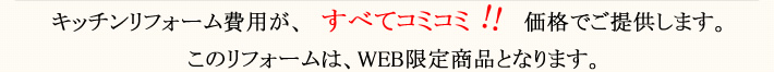 キッチンリフォーム費用が、すべてコミコミ価格でご提供します。このリフォームはWEB限定商品となります。