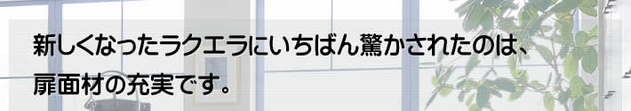 新しくなったラクエラにいちばん驚かされたのは、扉面材の充実です。