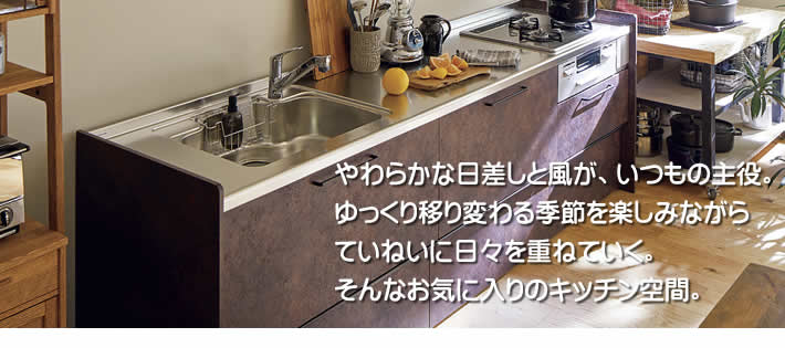 やわらかな日差しと風が、いつもの主役。
            ゆっくり移り変わる季節を楽しみながら
            ていねいに日々を重ねていく。
            そんなお気に入りのキッチン空間。