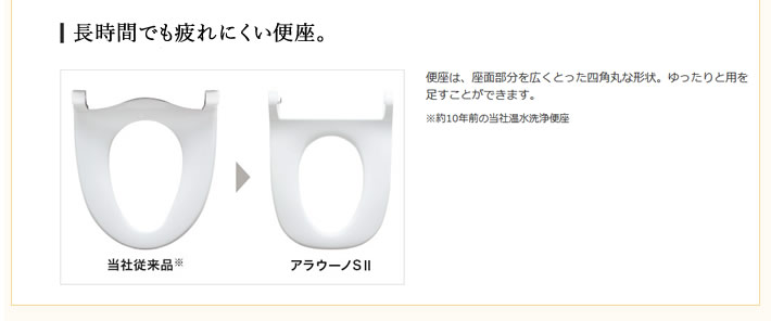 長時間でも疲れにくい便座。