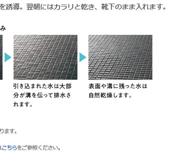  ※Nタイプの基本仕様はカラリ床です。表面の親水処理はありません。 ※換気や床の清掃、使用状況などの条件によっては、水が残ることがあります。 ※効果を維持するためにはお掃除が必要です。 ※お掃除ラクラクほっカラリ床･カラリ床ご使用に当たっての注意事項はこちらをご参照ください。 