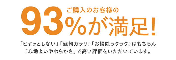 93%が満足　「ヒヤッとしない」「翌朝カラリ」「お掃除ラクラク」はもちろん「心地よいやわらかさ」で高い評価をいただいています。